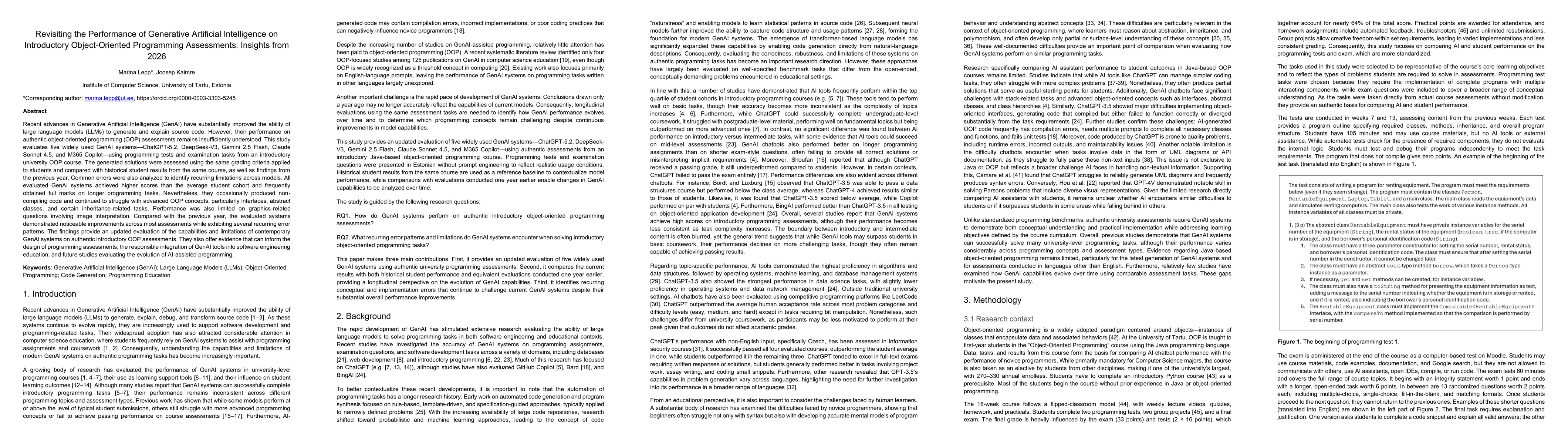 Thumbnail for Revisiting the Performance of Generative Artificial Intelligence on Introductory Object-Oriented Programming Assessments: Insights from 2026