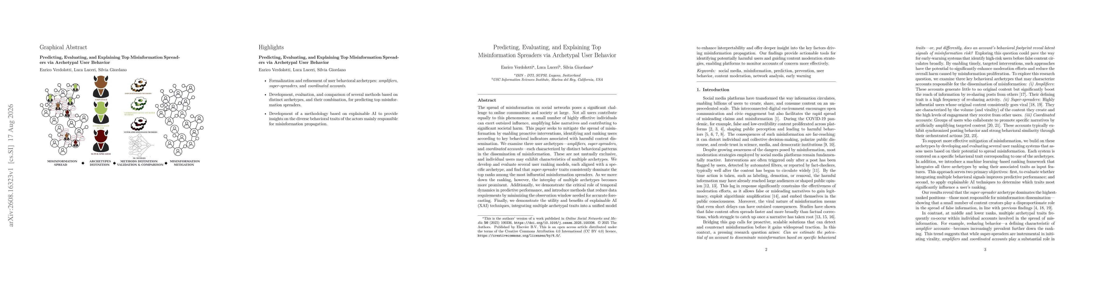 Thumbnail for Predicting, Evaluating, and Explaining Top Misinformation Spreaders via Archetypal User Behavior