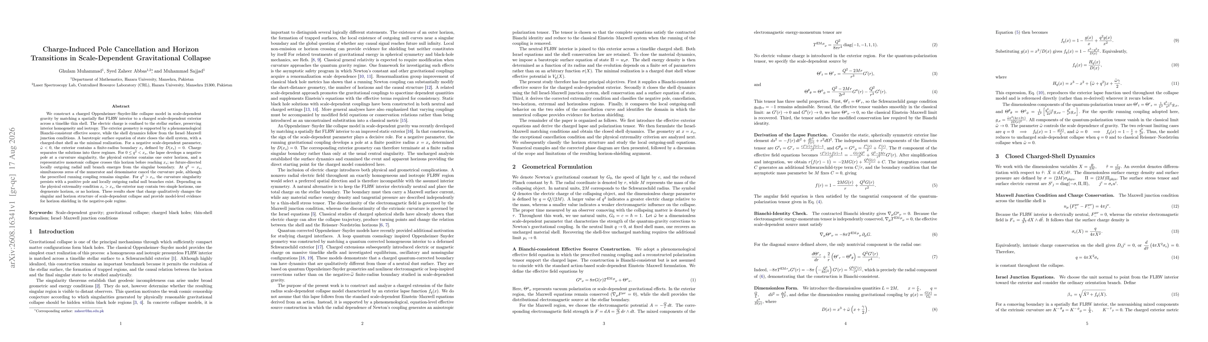 Thumbnail for Charge-Induced Pole Cancellation and Horizon Transitions in Scale-Dependent Gravitational Collapse