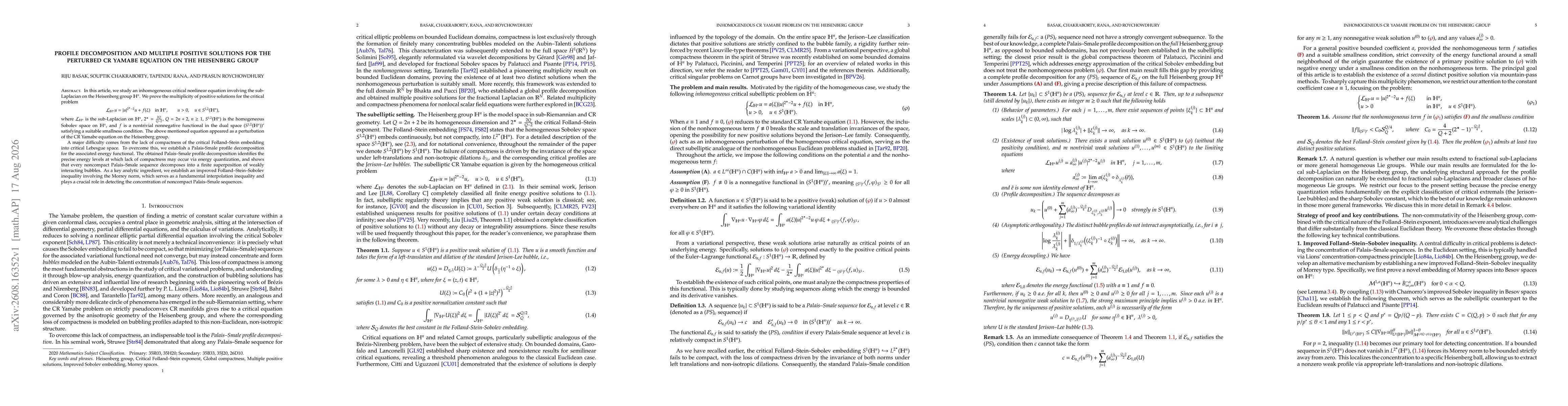 Thumbnail for Profile decomposition and multiple positive solutions for the perturbed CR Yamabe equation on the Heisenberg group