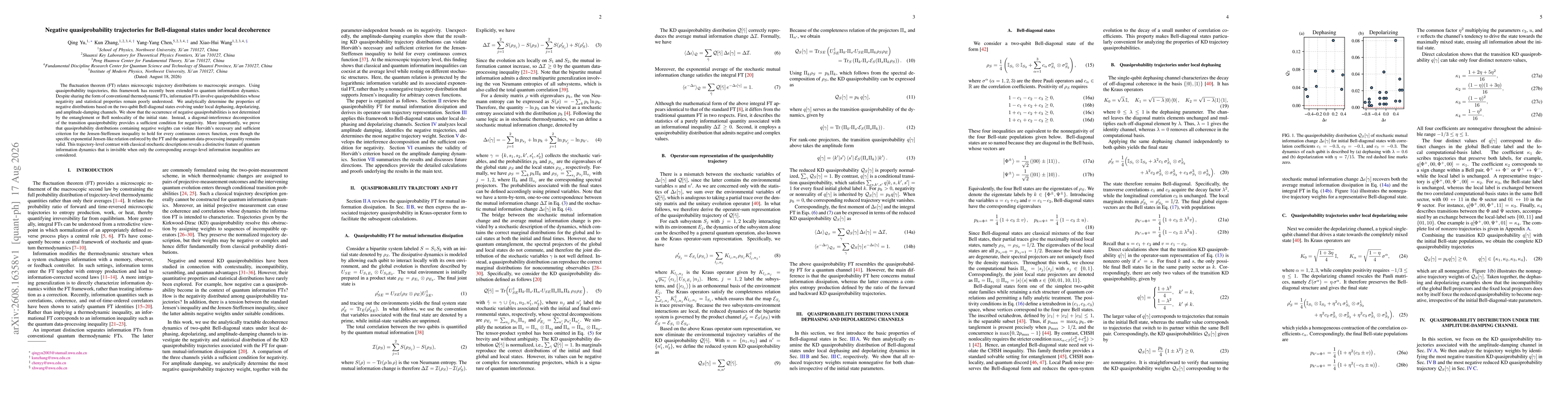 Thumbnail for Negative quasiprobability trajectories for Bell-diagonal states under local decoherence