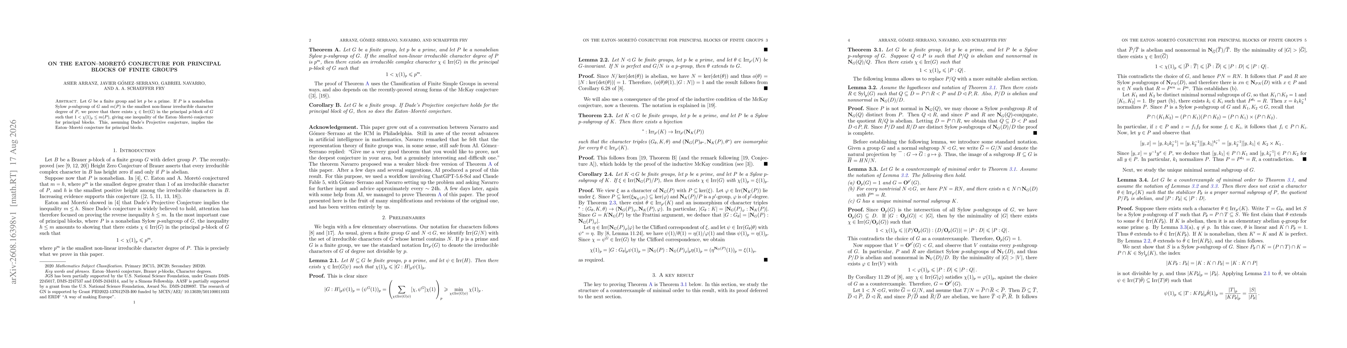 Thumbnail for On The Eaton-Moretó Conjecture for Principal Blocks of Finite Groups