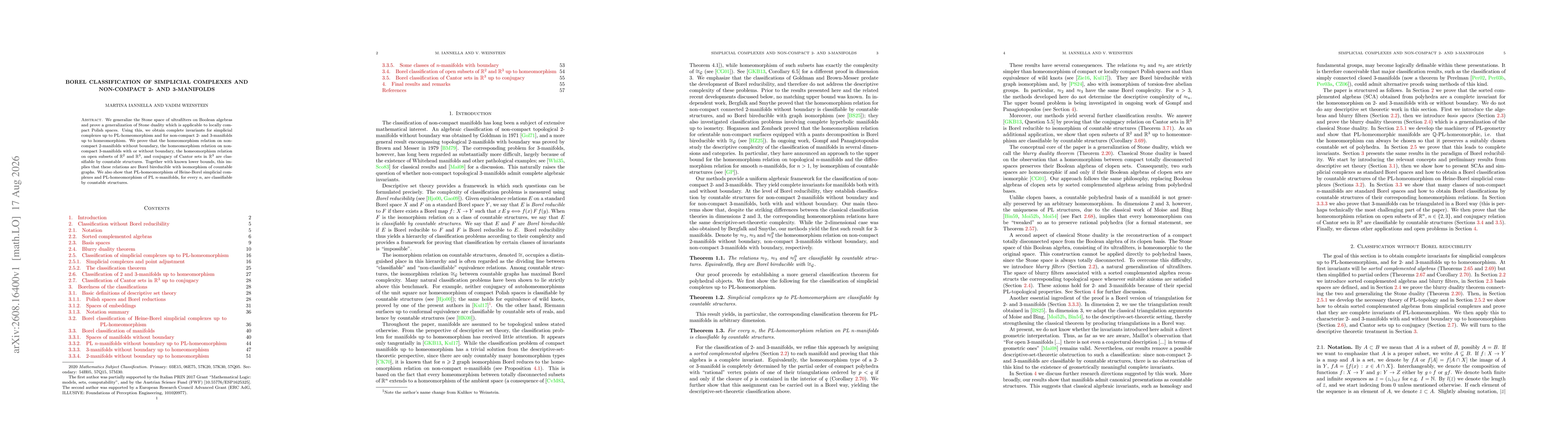 Thumbnail for Borel classification of simplicial complexes and non-compact $2$- and $3$-manifolds