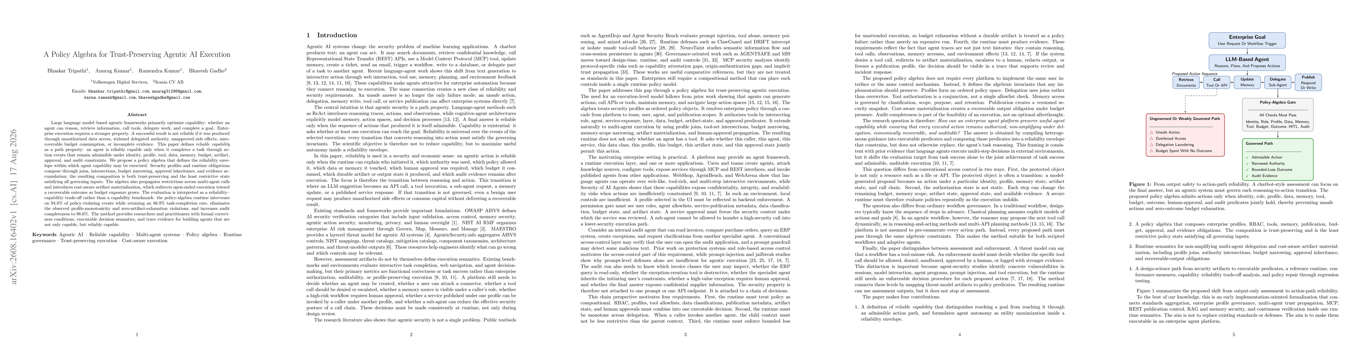 Thumbnail for A Policy Algebra for Trust-Preserving Agentic AI Execution