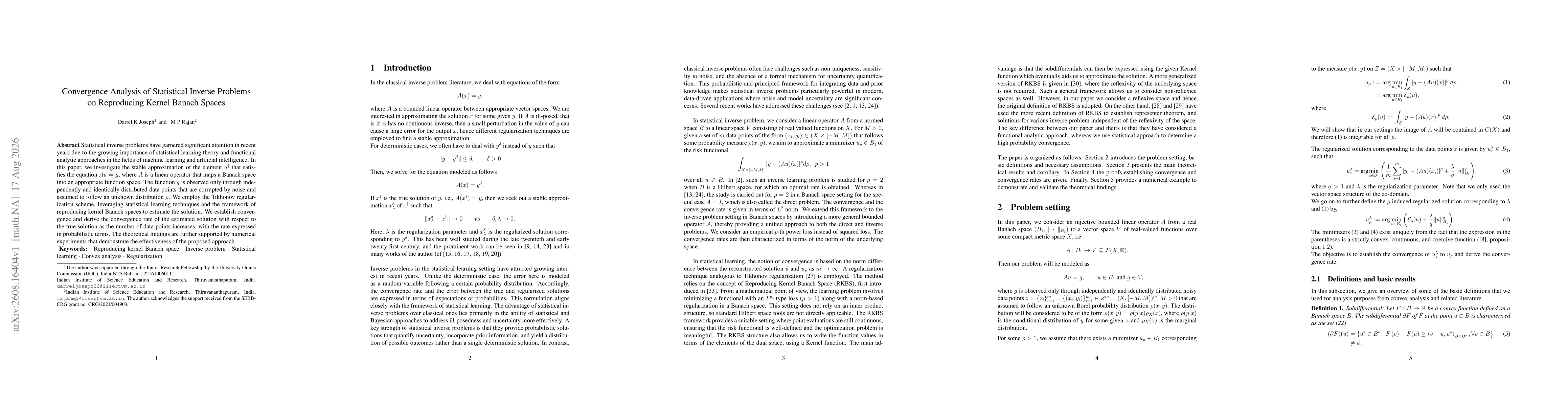 Thumbnail for Convergence Analysis of Statistical Inverse Problems on Reproducing Kernel Banach Spaces