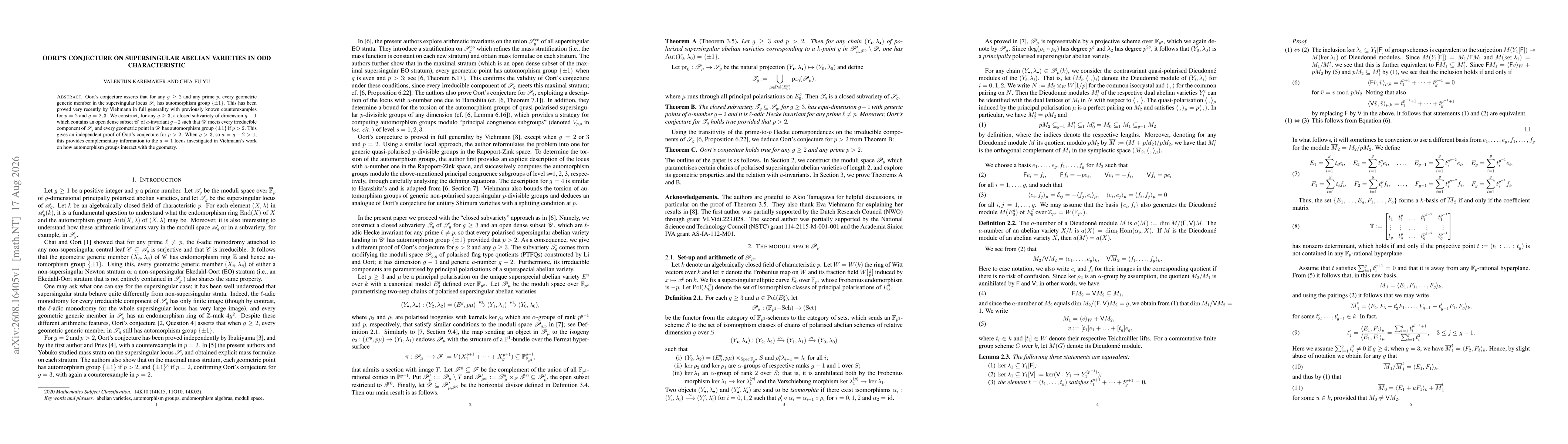 Thumbnail for Oort's conjecture on supersingular abelian varieties in odd characteristic