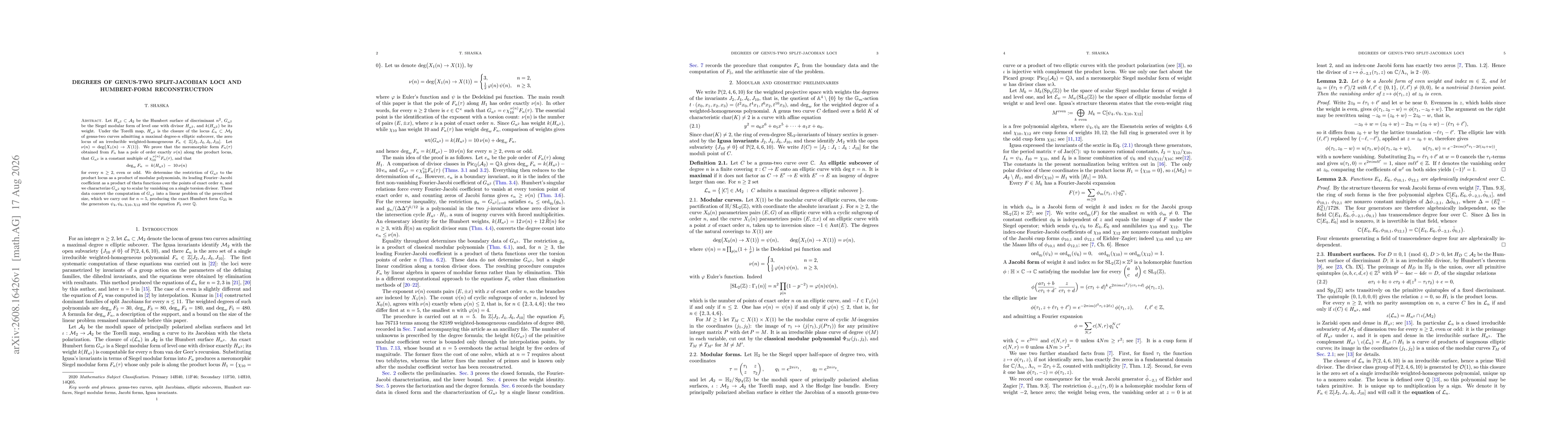 Thumbnail for Degrees of Genus-Two Split-Jacobian Loci and Humbert-Form Reconstruction
