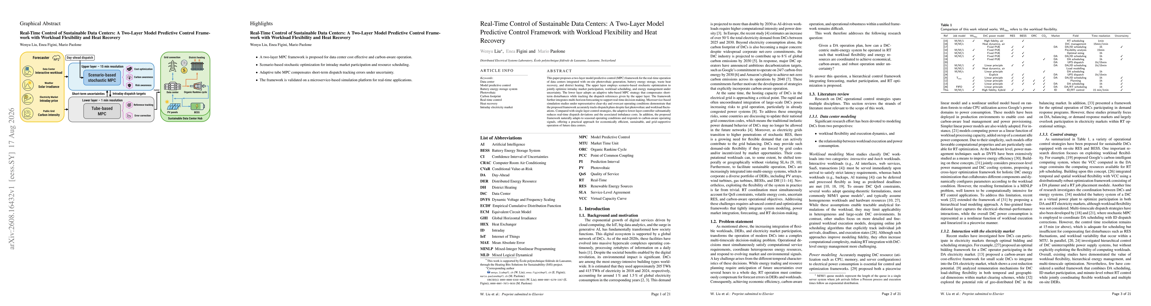 Thumbnail for Real-Time Control of Sustainable Data Centers: A Two-Layer Model Predictive Control Framework with Workload Flexibility and Heat Recovery