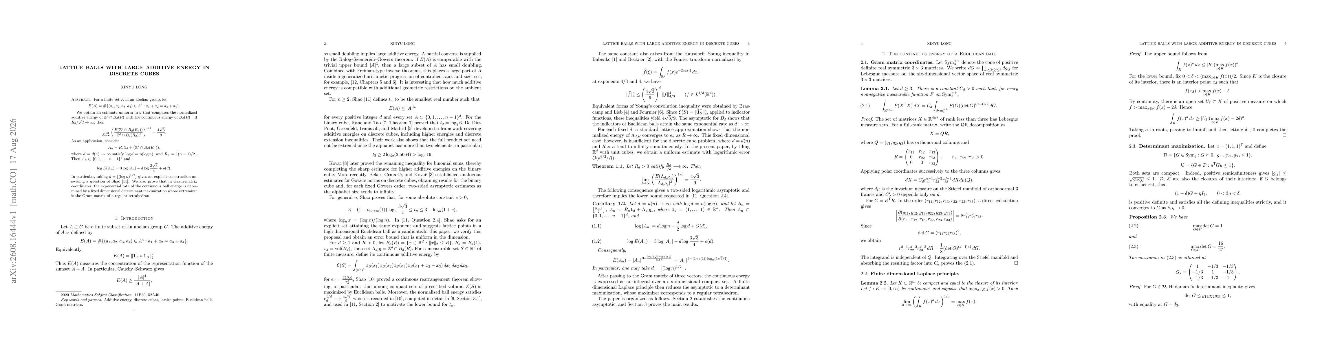 Thumbnail for Lattice balls with large additive energy in discrete cubes