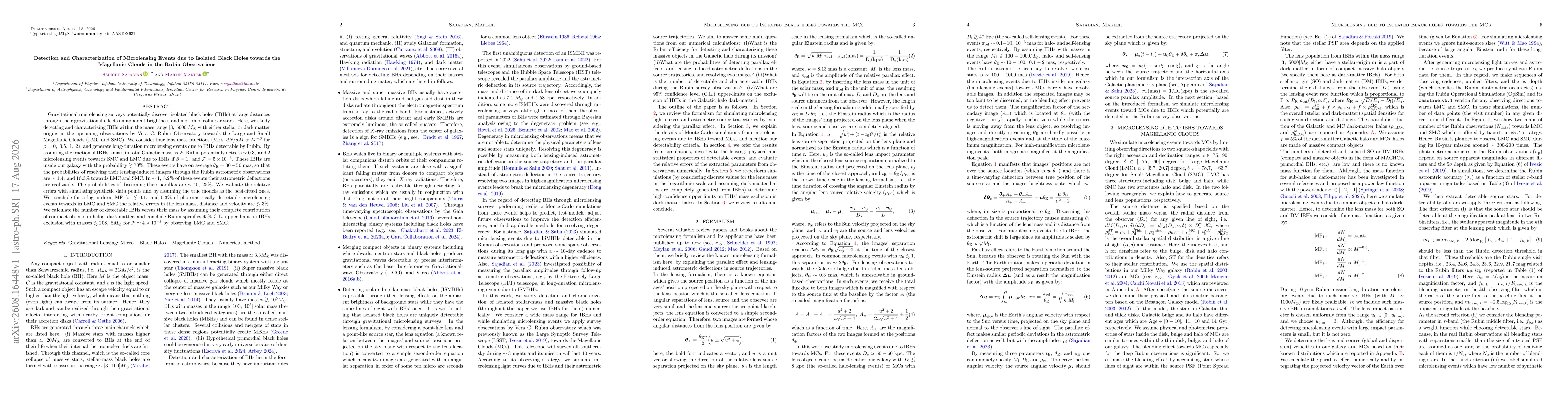 Thumbnail for Detection and Characterization of Microlensing Events due to Isolated Black Holes towards the Magellanic Clouds in the Rubin Observations