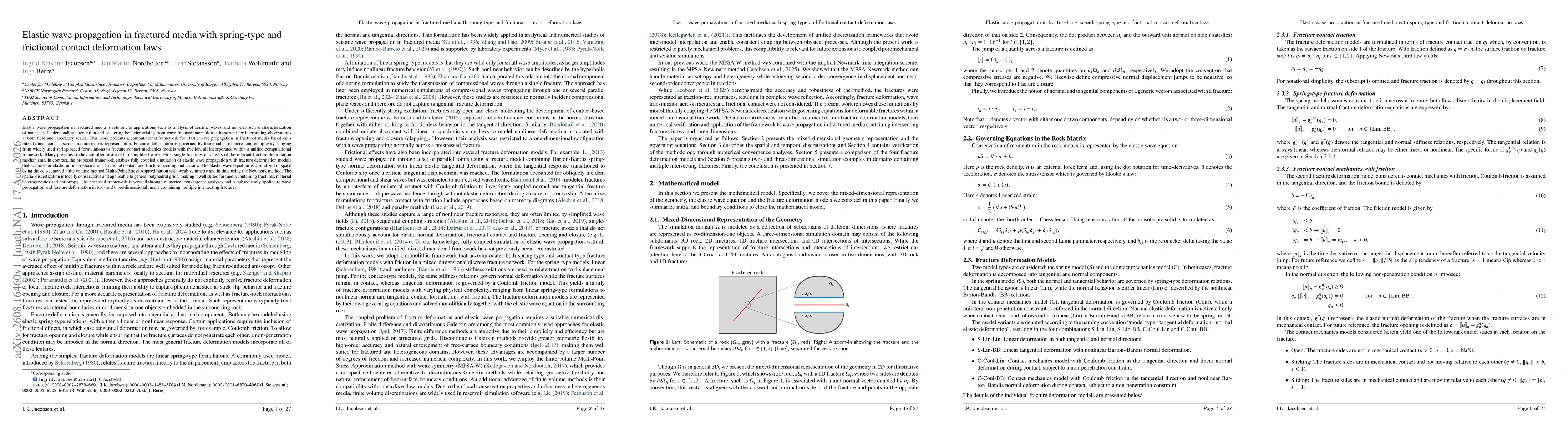 Thumbnail for Elastic wave propagation in fractured media with spring-type and frictional contact deformation laws