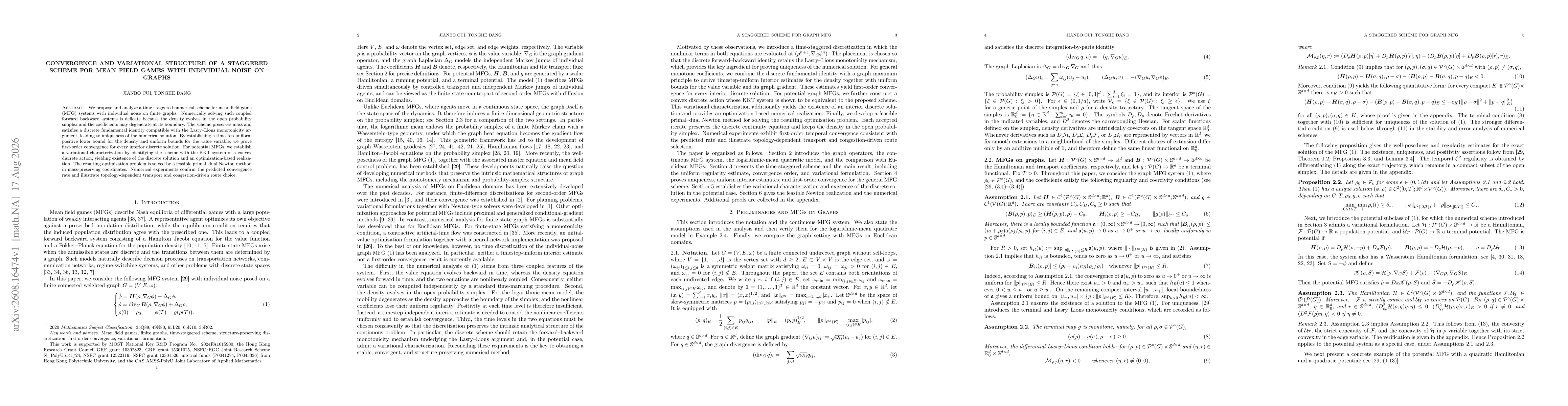 Thumbnail for Convergence and variational structure of a staggered scheme for mean field games with individual noise on graphs