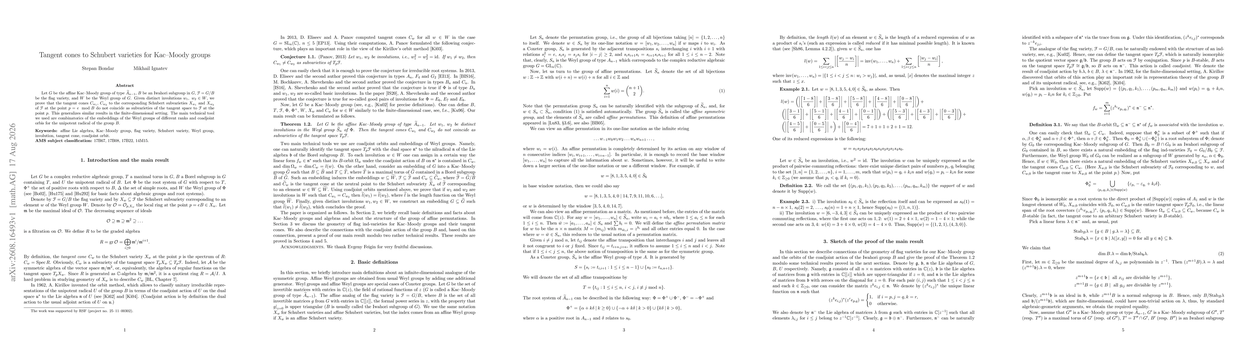 Thumbnail for Tangent cones to Schubert varieties for Kac--Moody groups