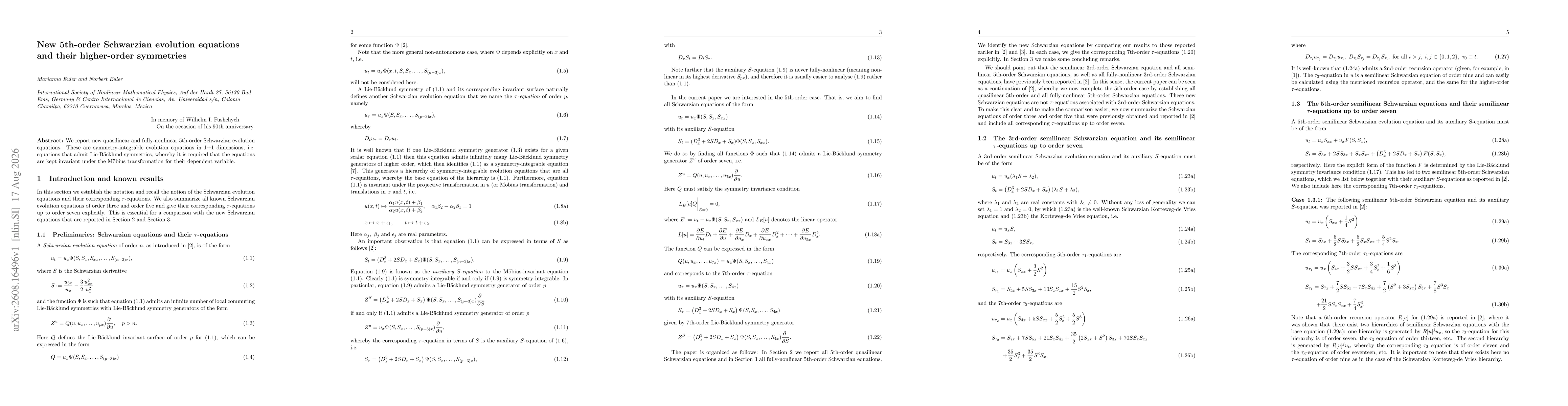 Thumbnail for New 5th-order Schwarzian evolution equations and their higher-order symmetries