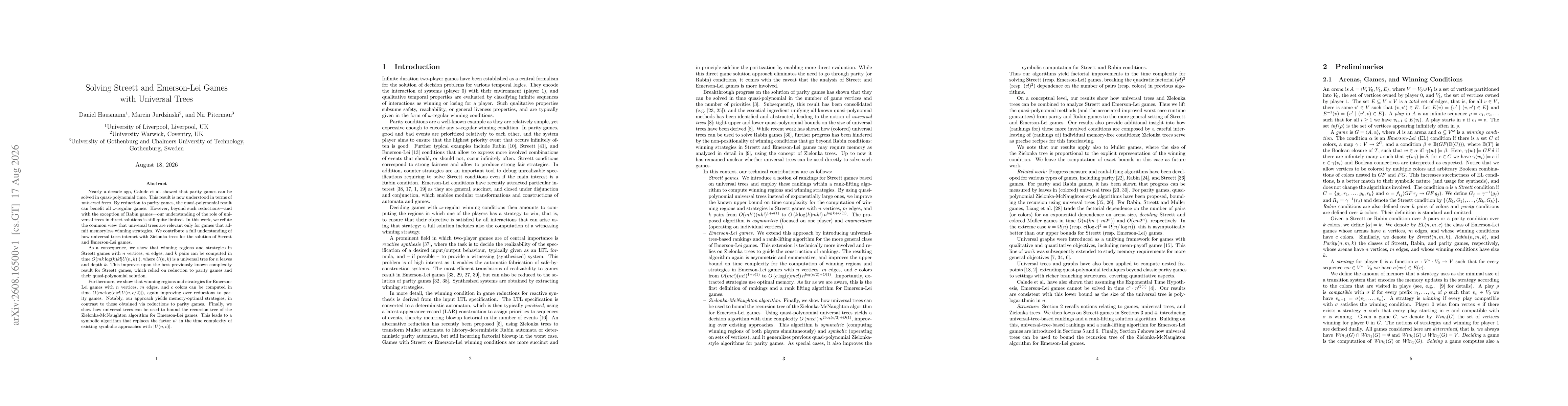 Thumbnail for Solving Streett and Emerson-Lei Games with Universal Trees