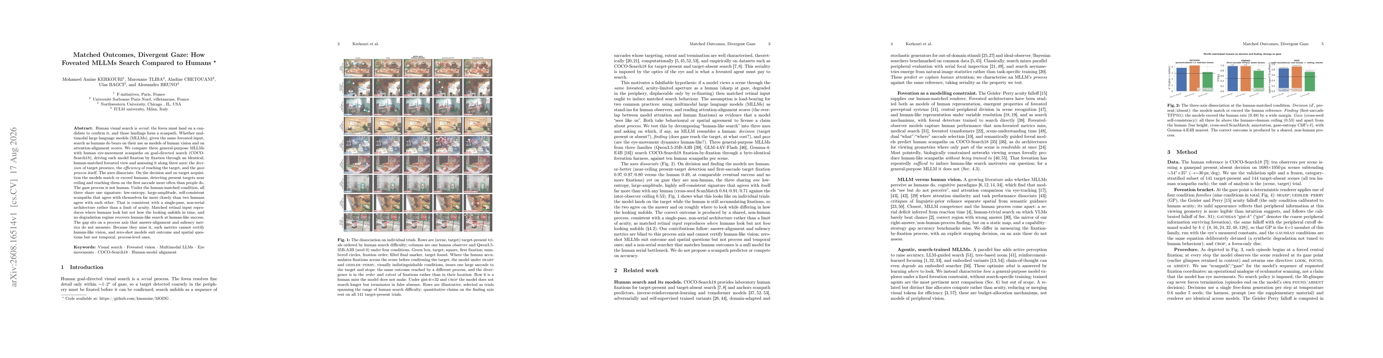 Thumbnail for Matched Outcomes, Divergent Gaze: How Foveated MLLMs Search Compared to Humans