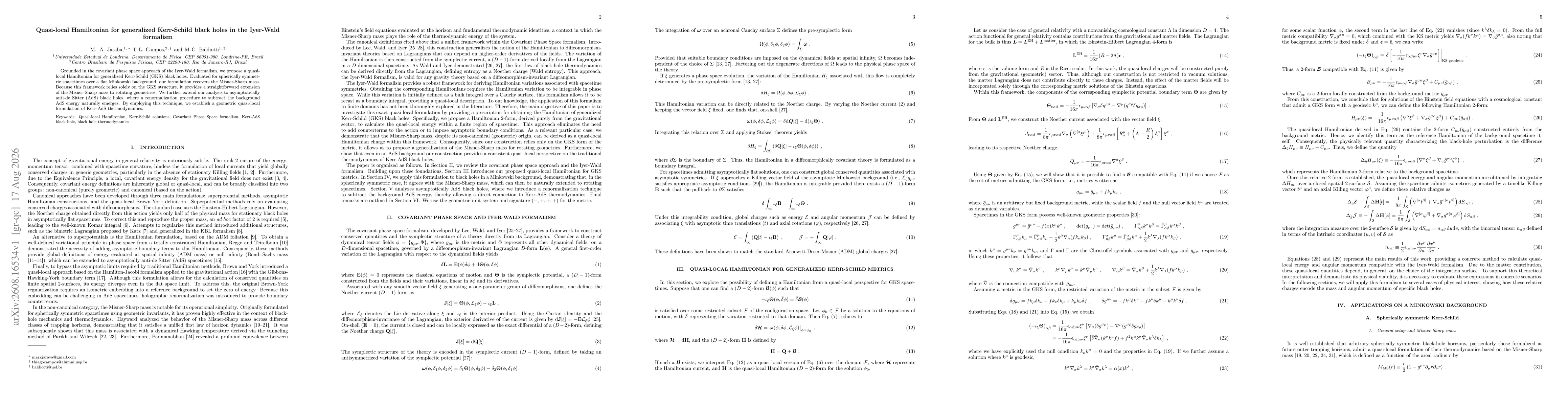 Thumbnail for Quasi-local Hamiltonian for generalized Kerr-Schild black holes in the Iyer-Wald formalism