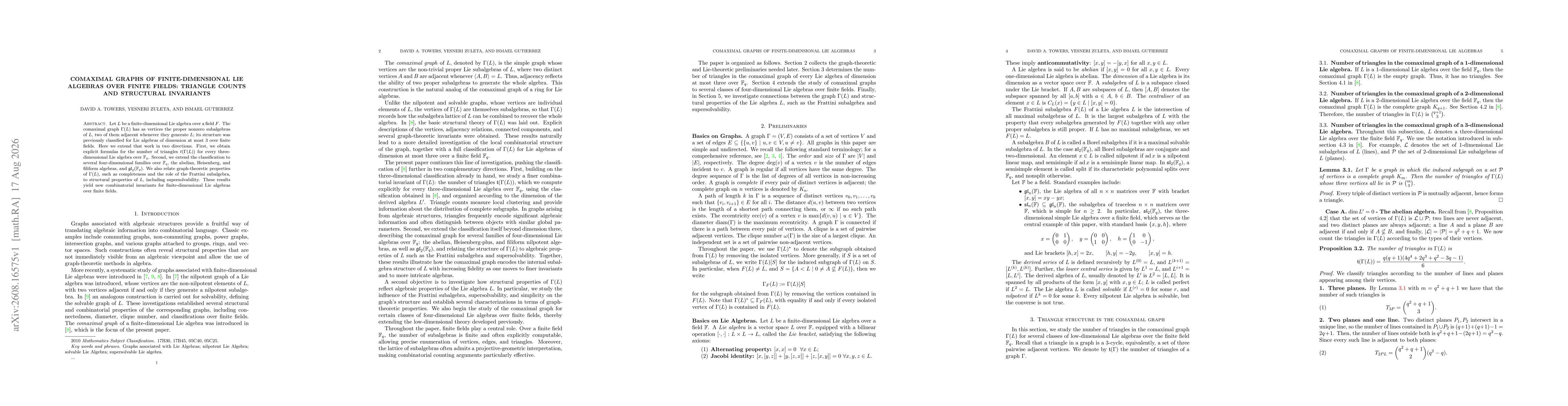 Thumbnail for Comaximal Graphs of finite-dimensional Lie algebras over finite fields: Triangle counts and structural invariants