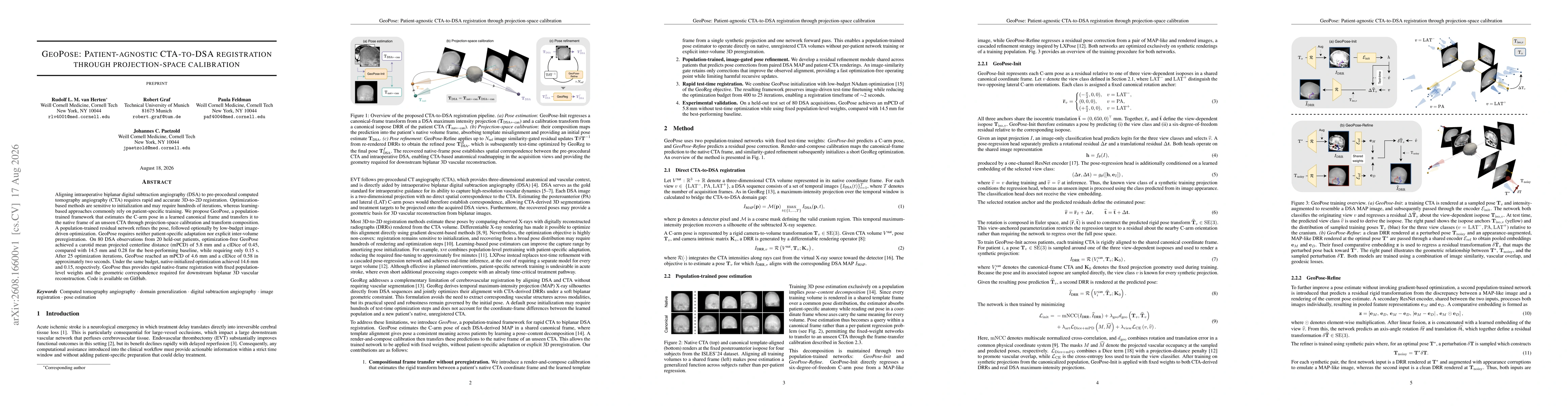 Thumbnail for GeoPose: Patient-agnostic CTA-to-DSA registration through projection-space calibration
