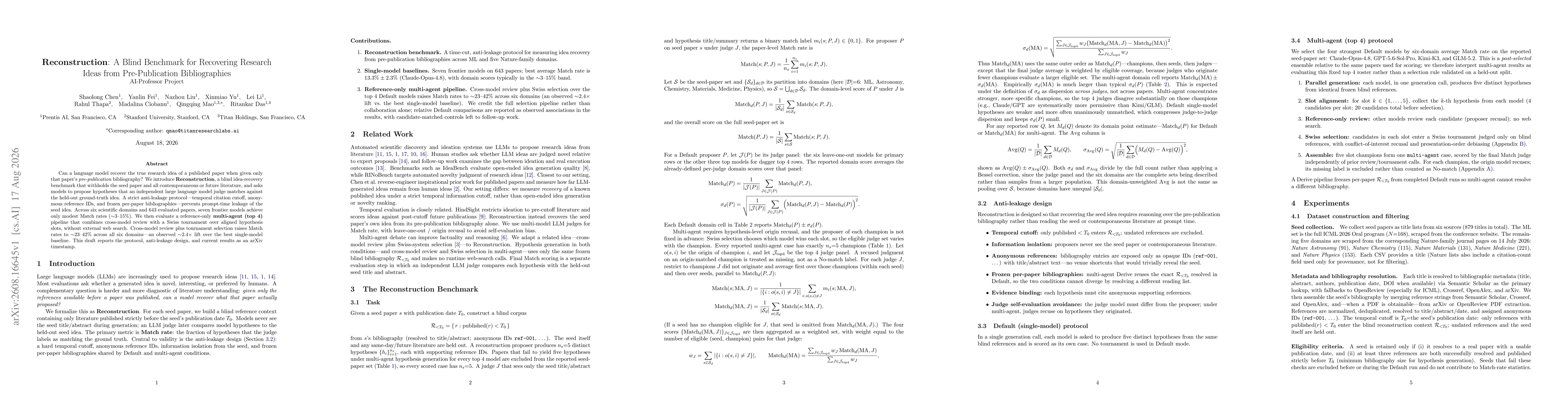 Thumbnail for Reconstruction: A Blind Benchmark for Recovering Research Ideas from Pre-Publication Bibliographies