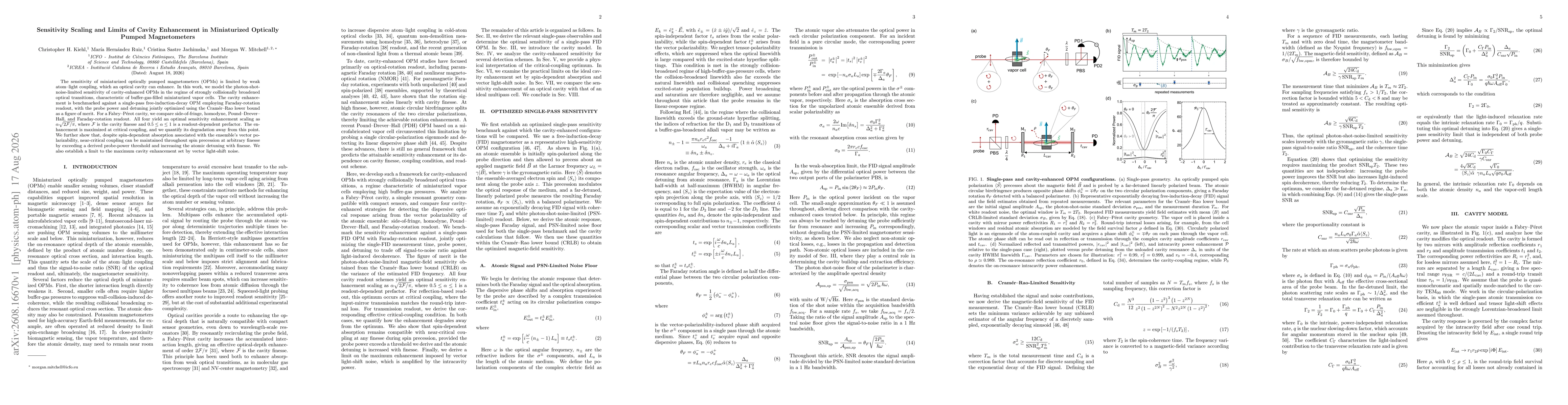 Thumbnail for Sensitivity Scaling and Limits of Cavity Enhancement in Miniaturized Optically Pumped Magnetometers