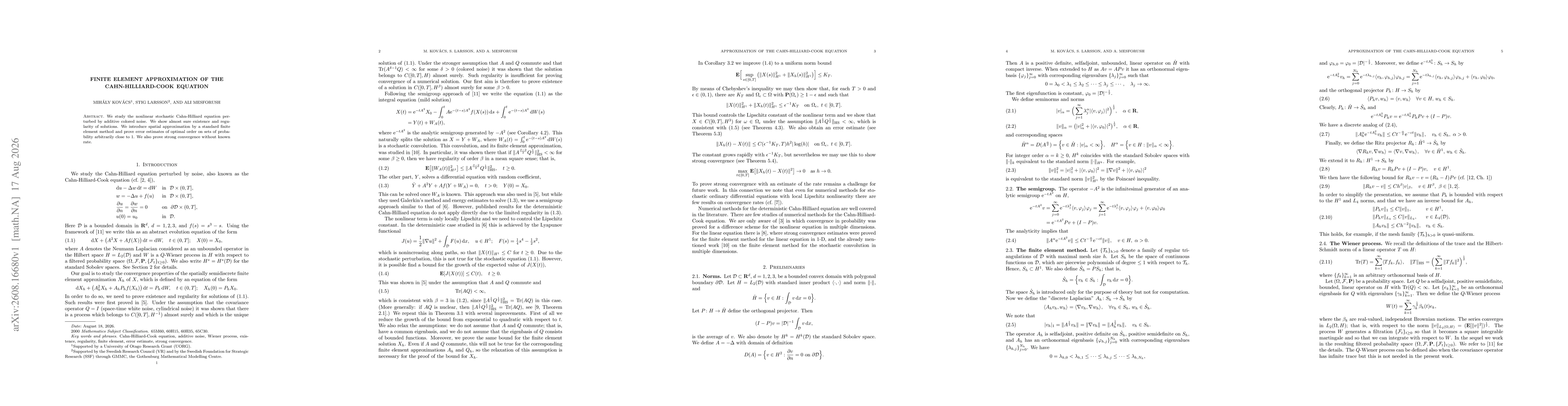 Thumbnail for Finite Element Approximation of the Cahn-Hilliard-Cook equation