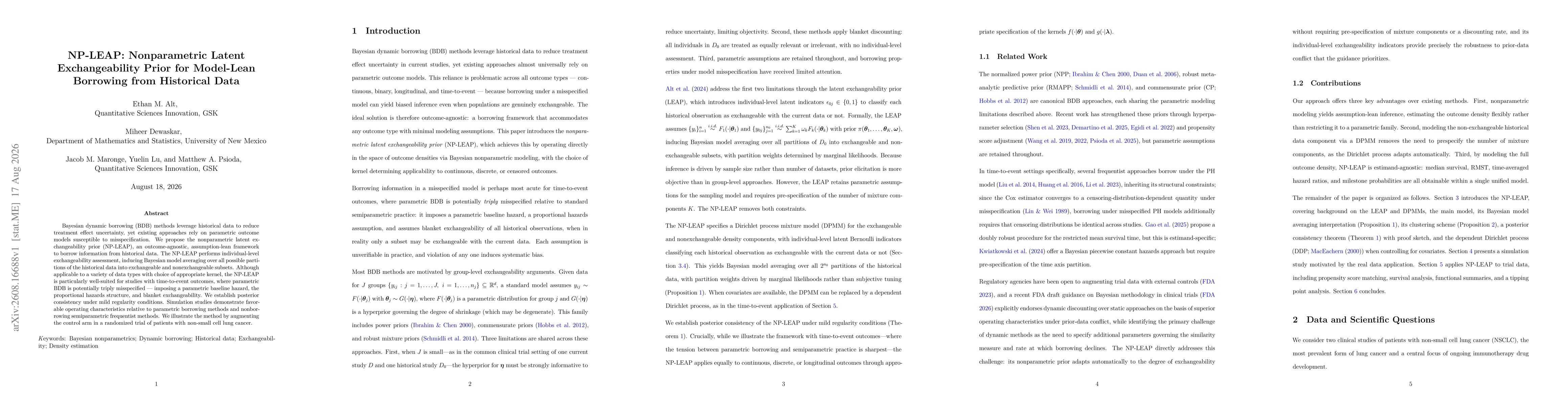 Thumbnail for NP-LEAP: Nonparametric Latent Exchangeability Prior for Model-Lean Borrowing from Historical Data