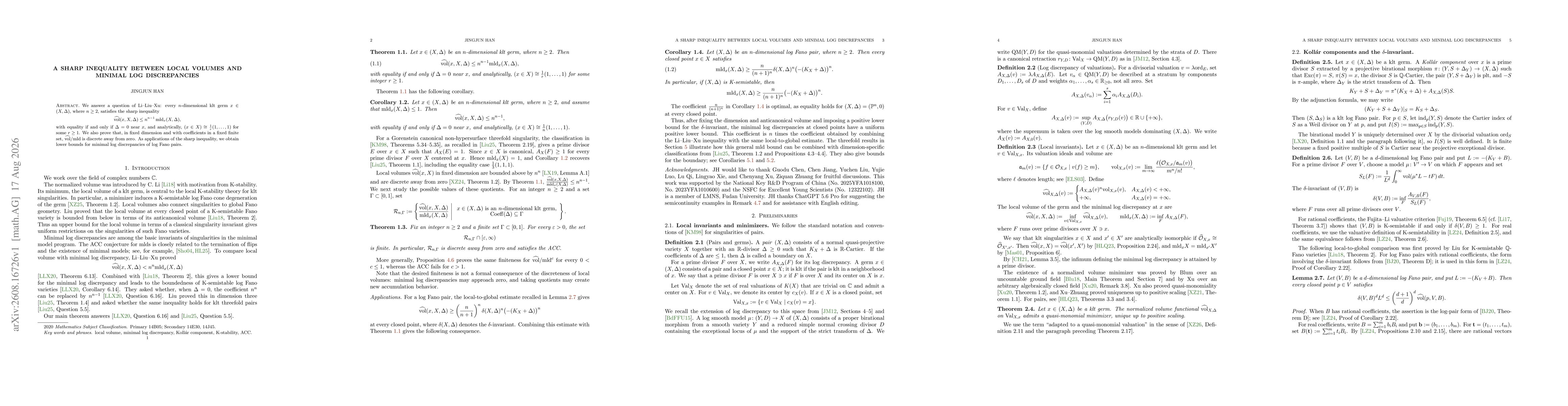 Thumbnail for A Sharp inequality between local volumes and minimal log discrepancies