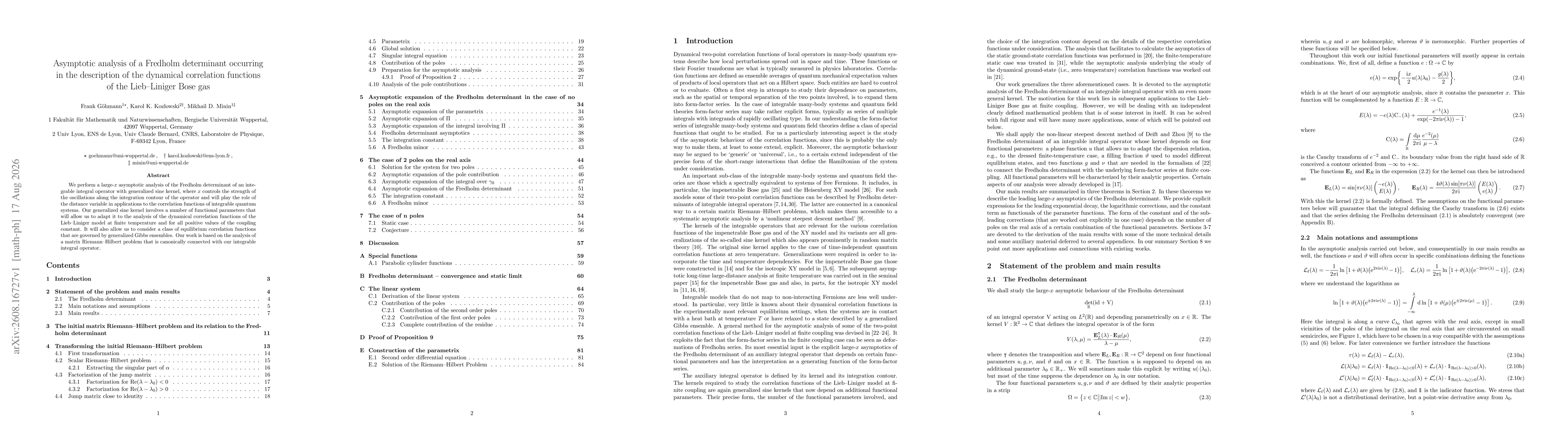 Thumbnail for Asymptotic analysis of a Fredholm determinant occurring in the description of the dynamical correlation functions of the Lieb--Liniger Bose gas