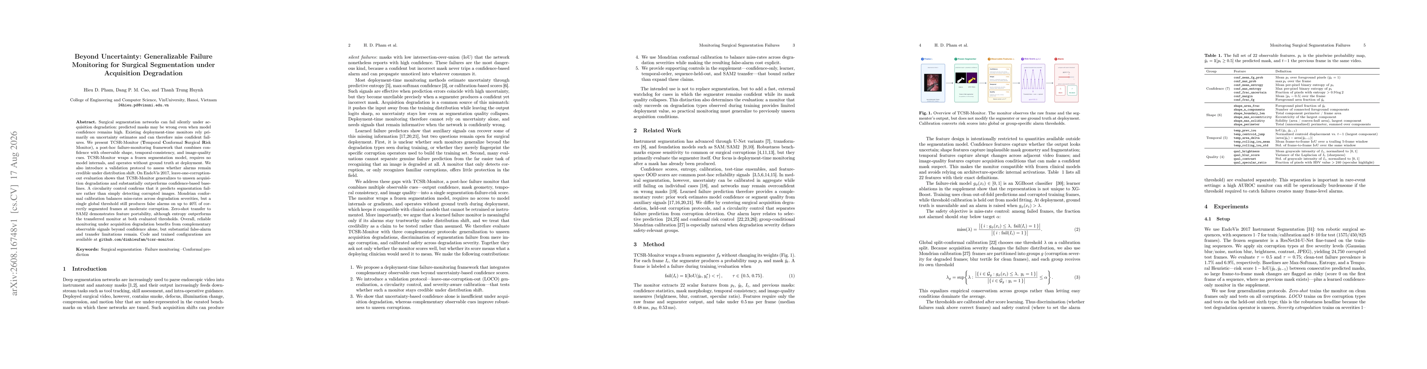 Thumbnail for Beyond Uncertainty: Generalizable Failure Monitoring for Surgical Segmentation under Acquisition Degradation