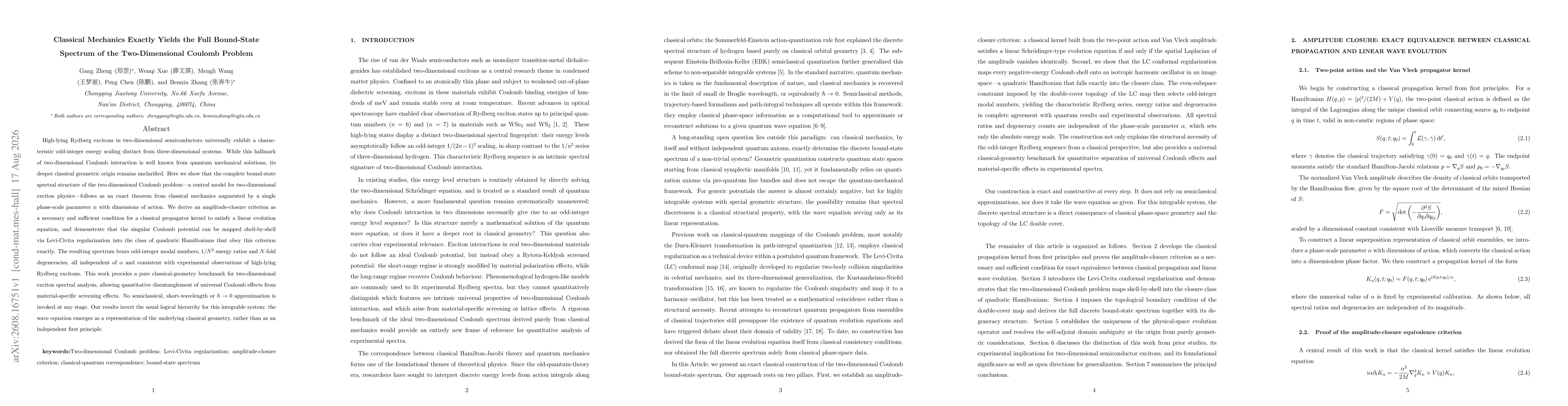 Thumbnail for Classical Mechanics Exactly Yields the Full Bound-State Spectrum of the Two-Dimensional Coulomb Problem