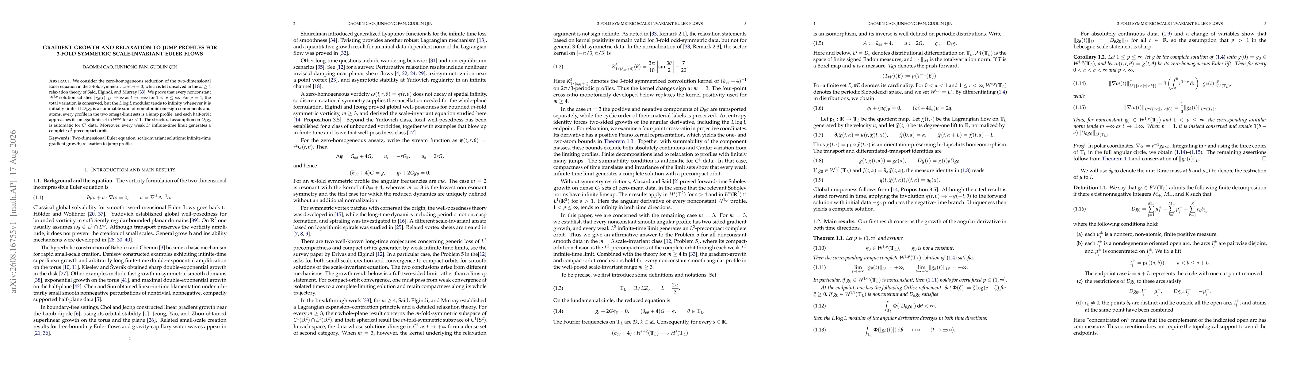 Thumbnail for Gradient growth and relaxation to jump profiles for 3-fold symmetric scale-invariant Euler flows
