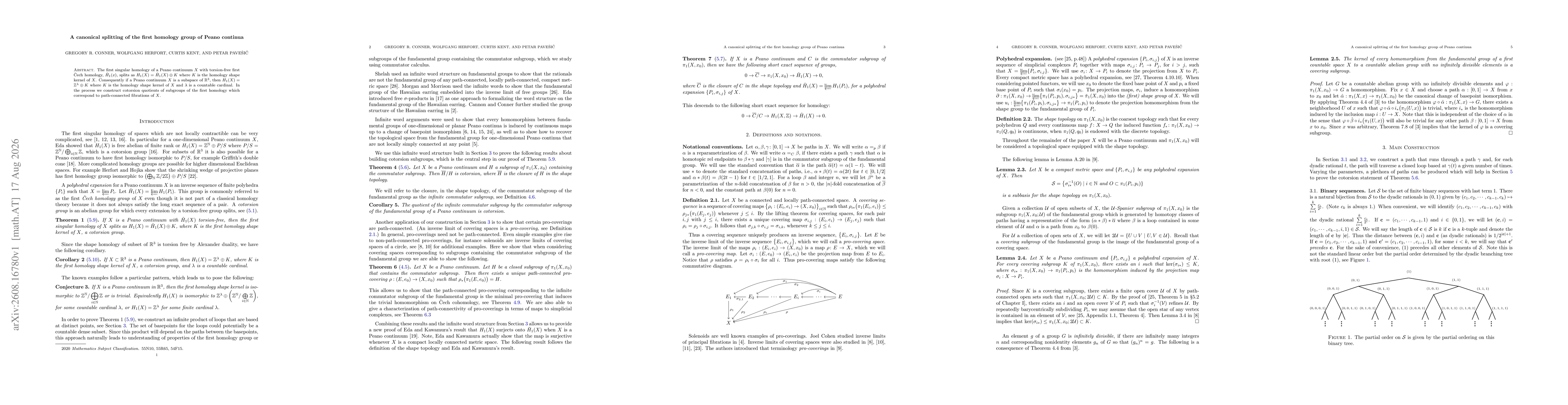 Thumbnail for A canonical splitting of the first homology group of Peano continua
