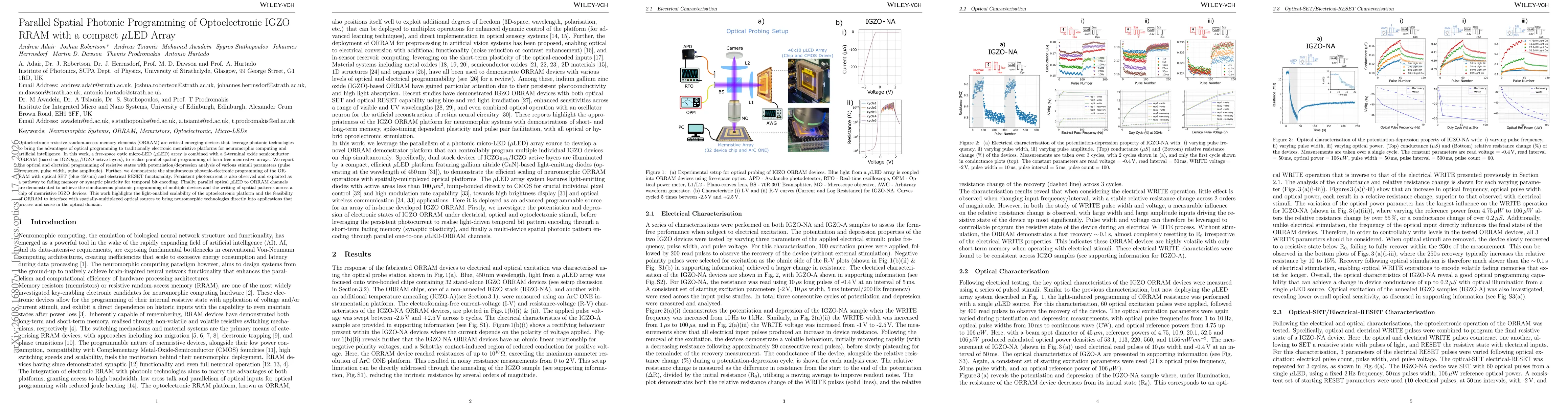 Thumbnail for Parallel Spatial Photonic Programming of Optoelectronic IGZO RRAM with a compact $μ$LED Array