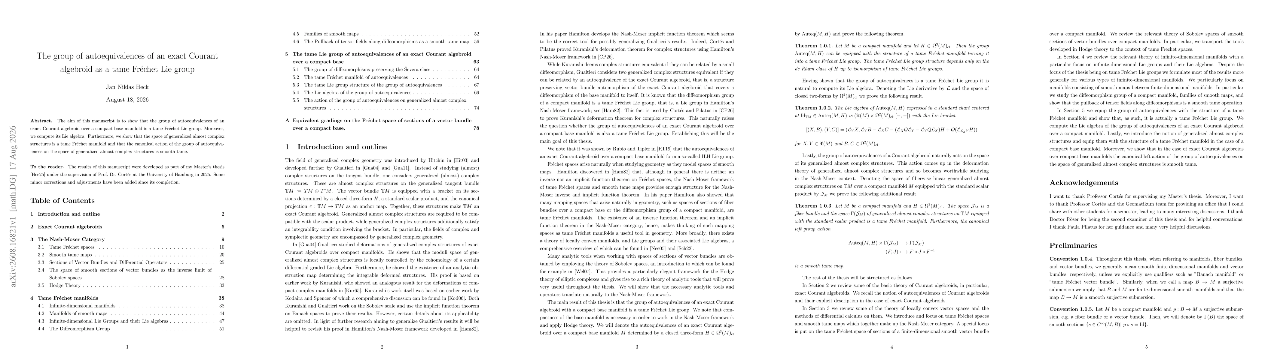 Thumbnail for The group of autoequivalences of an exact Courant algebroid as a tame Fréchet Lie group