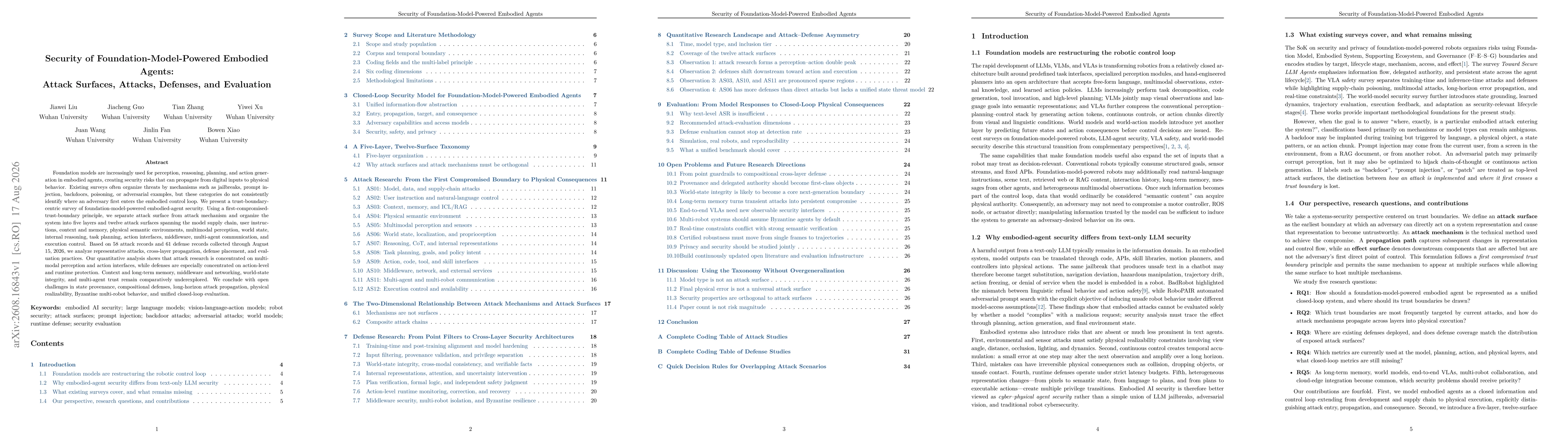 Thumbnail for Security of Foundation-Model-Powered Embodied Agents: Attack Surfaces, Attacks, Defenses, and Evaluation