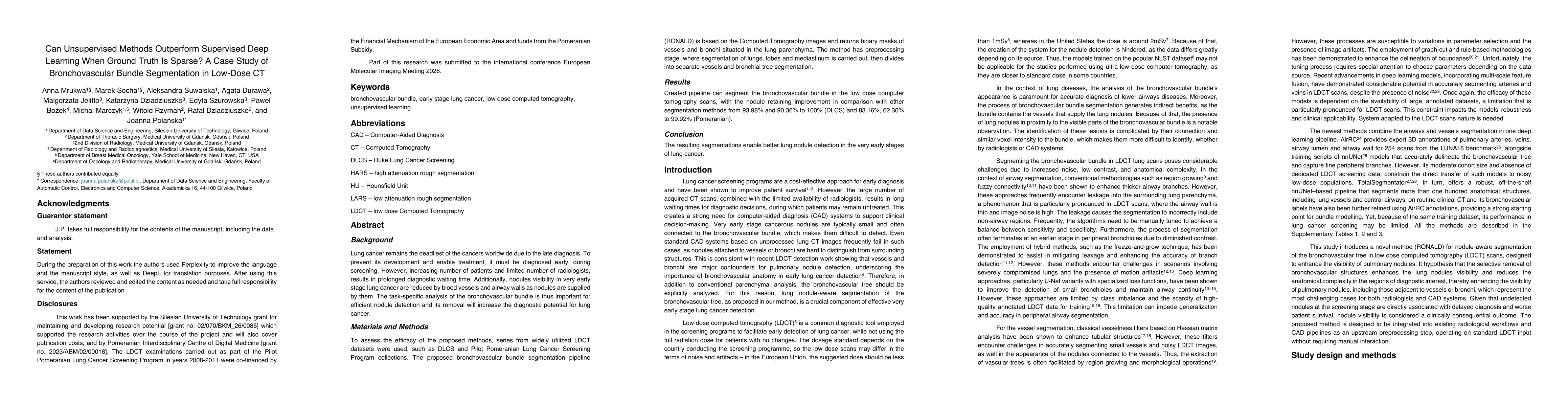 Thumbnail for Can Unsupervised Methods Outperform Supervised Deep Learning When Ground Truth Is Sparse? A Case Study of Bronchovascular Bundle Segmentation in Low-Dose CT
