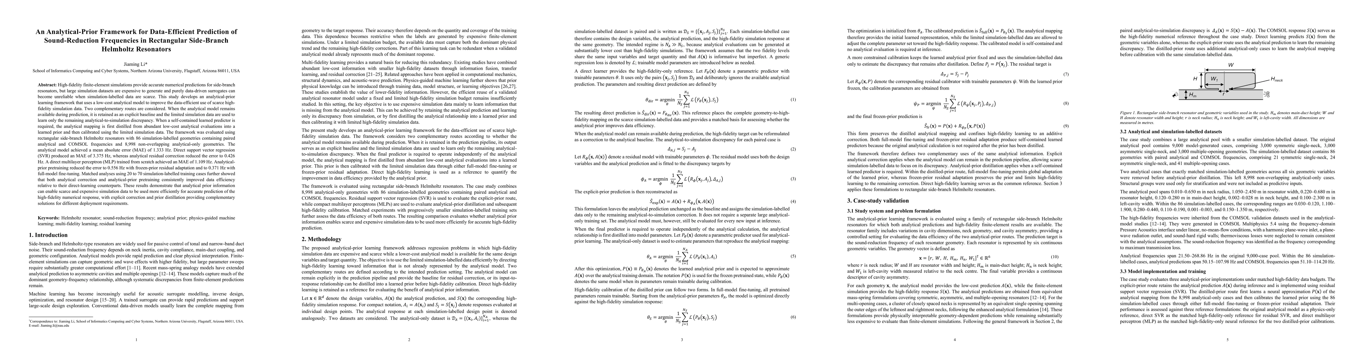 Thumbnail for A Data-Efficient Analytical Prior Machine Learning Framework for Sound Reduction Frequency Prediction in Helmholtz Resonators
