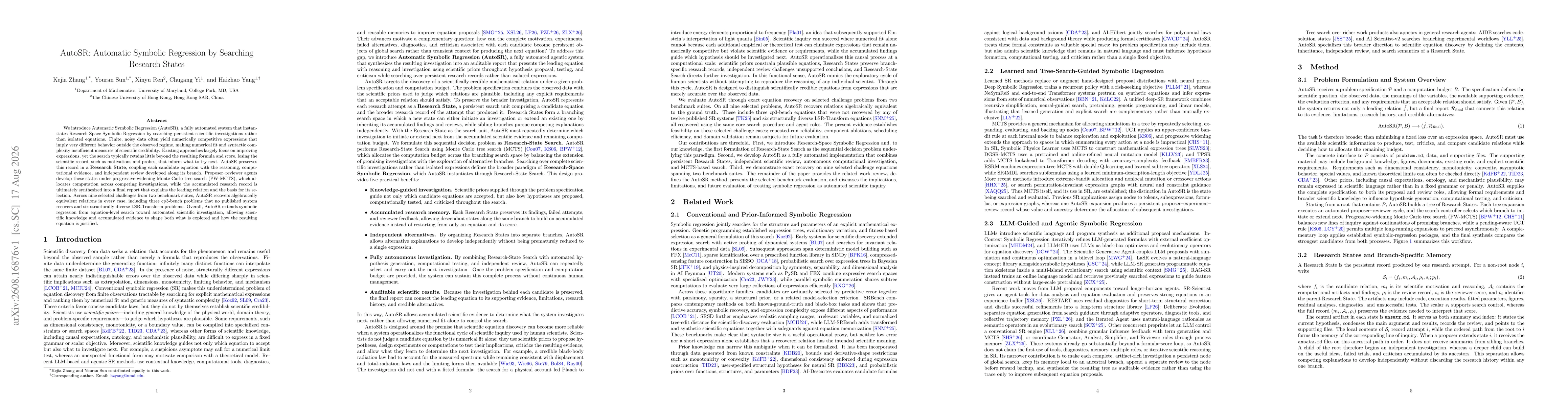 Thumbnail for AutoSR: Automatic Symbolic Regression by Searching Research States