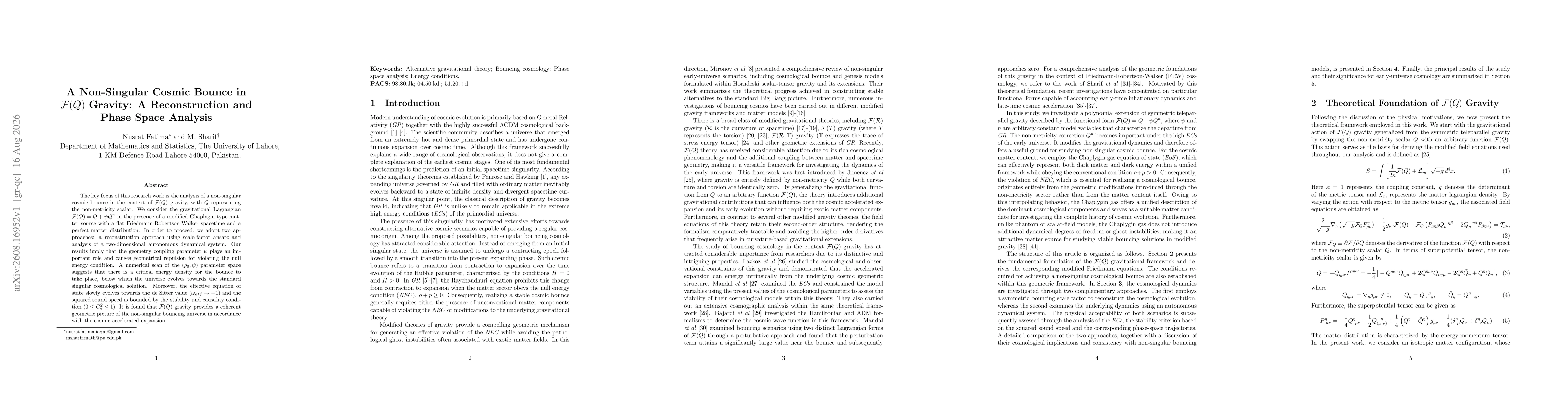 Thumbnail for A Non-Singular Cosmic Bounce in $\mathcal{F}(Q)$ Gravity: A Reconstruction and Phase Space Analysis