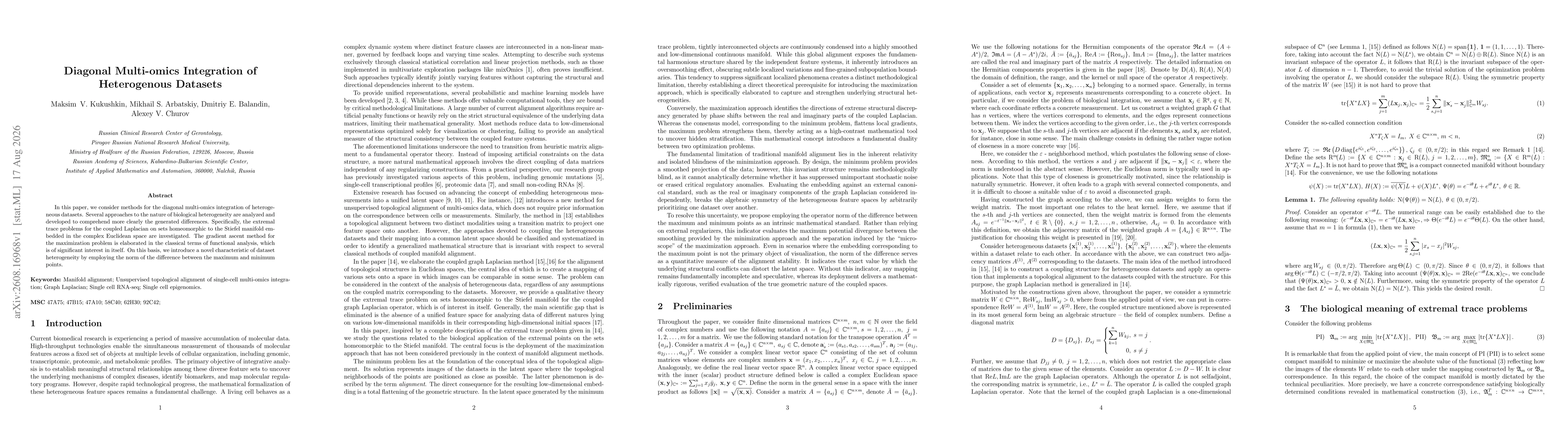 Thumbnail for Diagonal Multi-omics Integration of Heterogenous Datasets
