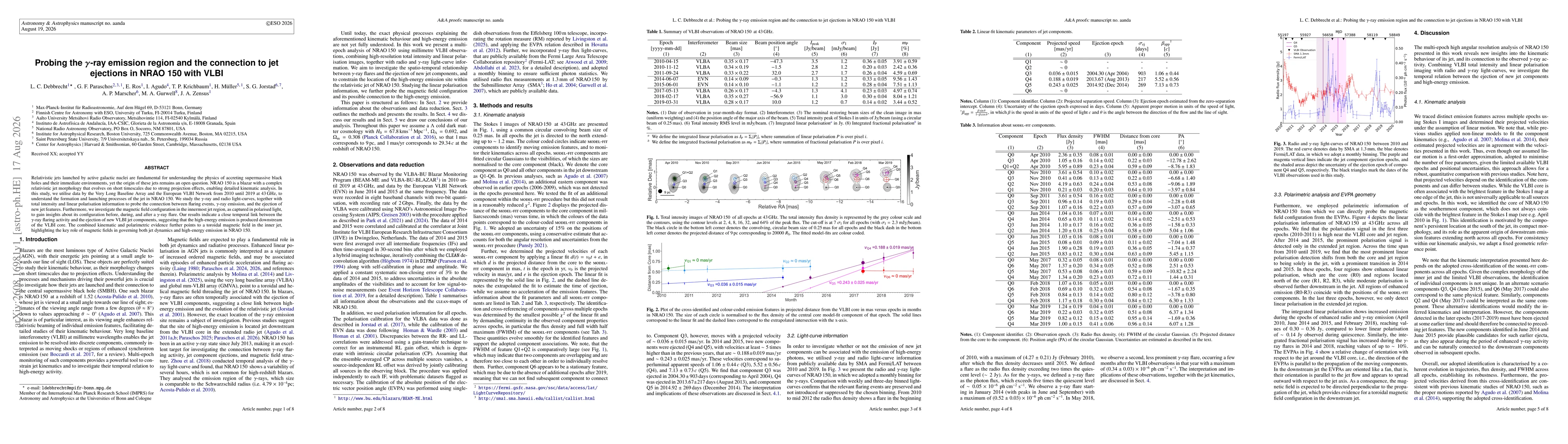 Thumbnail for Probing the $γ$-ray emission region and the connection to jet ejections in NRAO 150 with VLBI