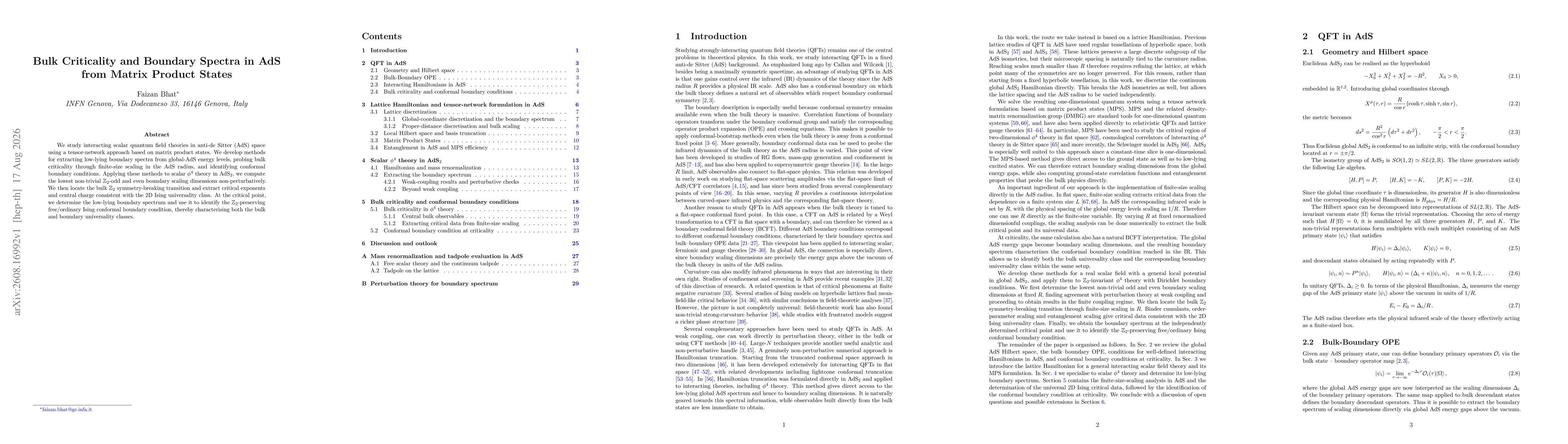 Thumbnail for Bulk Criticality and Boundary Spectra in AdS from Matrix Product States