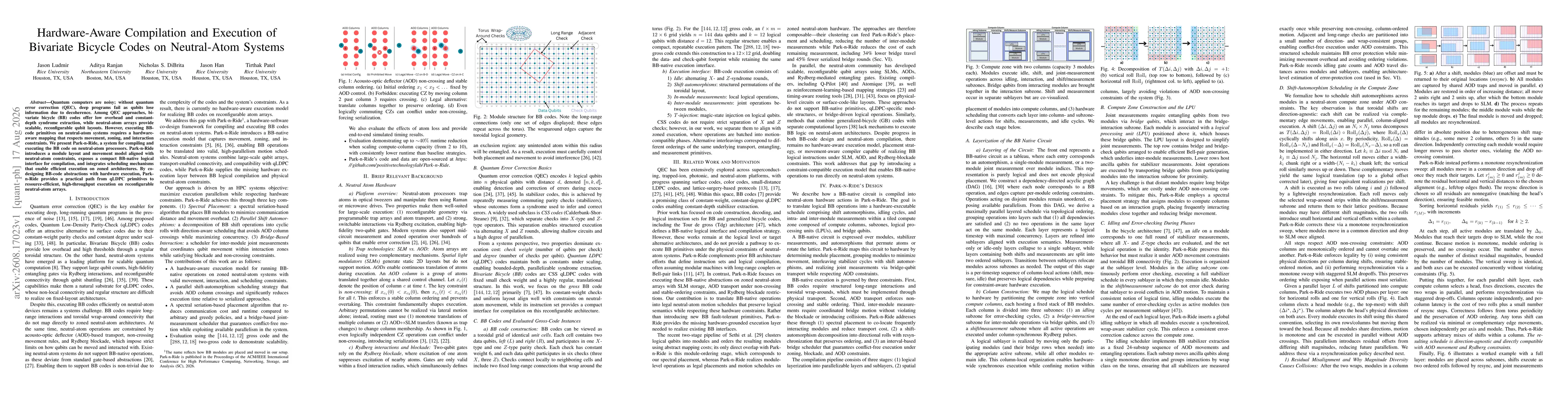 Thumbnail for Hardware-Aware Compilation and Execution of Bivariate Bicycle Codes on Neutral-Atom Systems