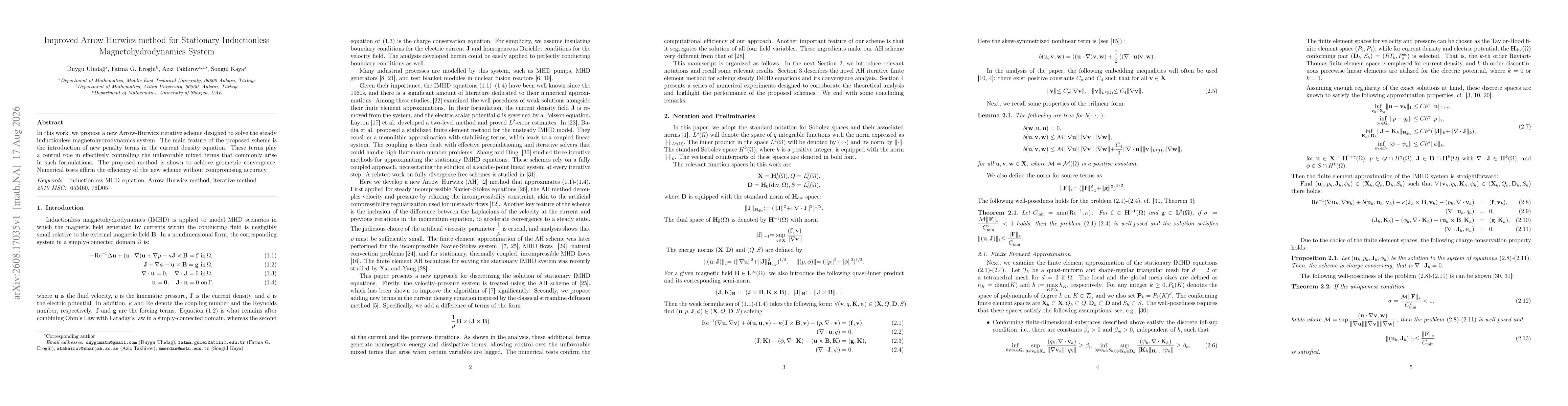 Thumbnail for Improved Arrow-Hurwicz method for Stationary Inductionless Magnetohydrodynamics System