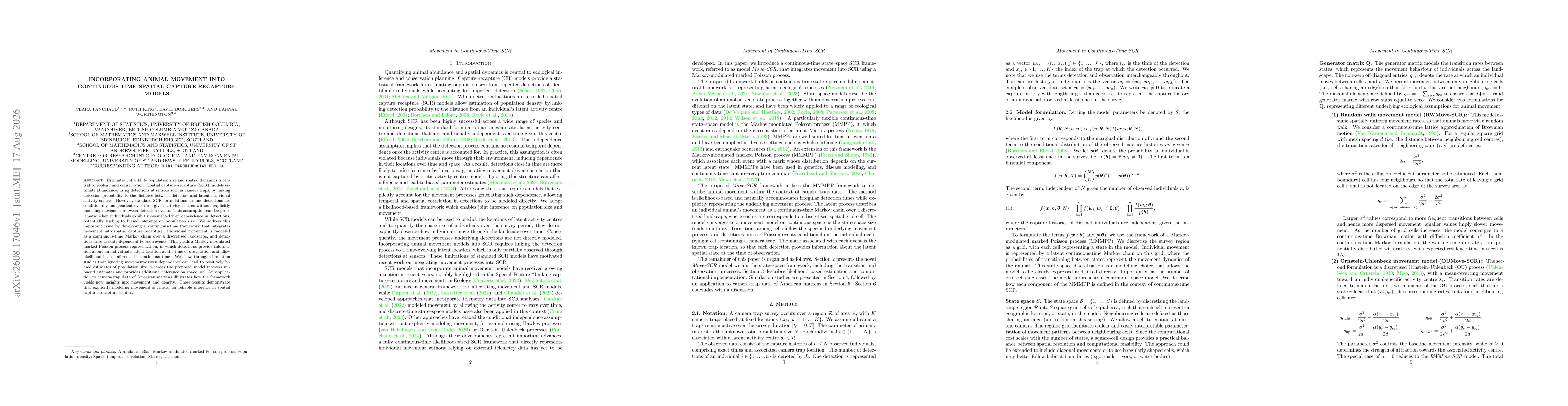 Thumbnail for Incorporating Animal Movement into Continuous-Time Spatial Capture-Recapture Models