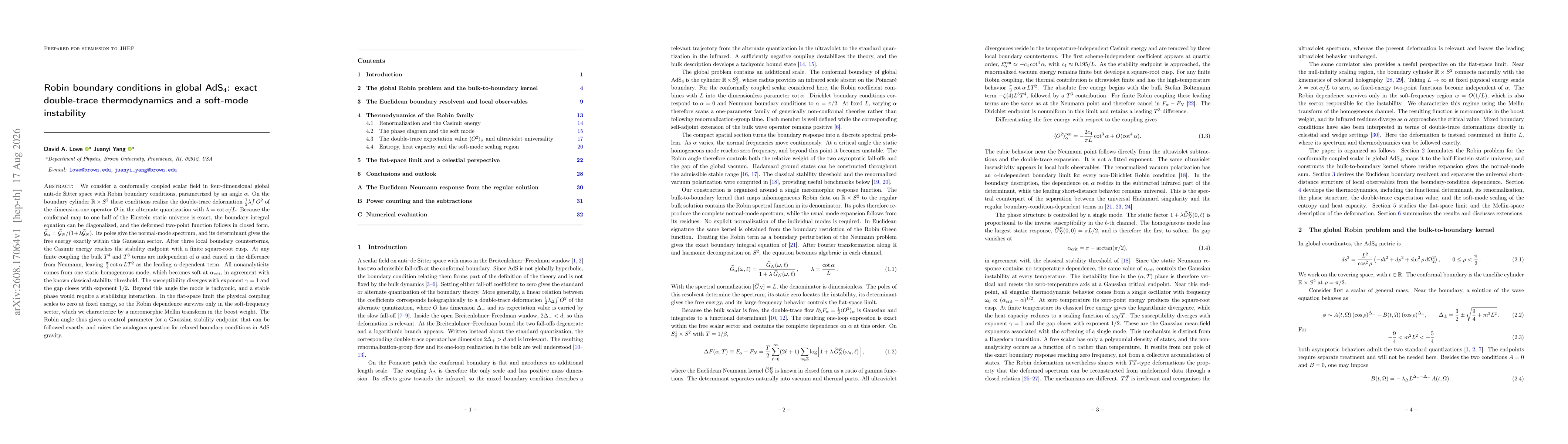 Thumbnail for Robin boundary conditions in global AdS$_4$: exact double-trace thermodynamics and a soft-mode instability