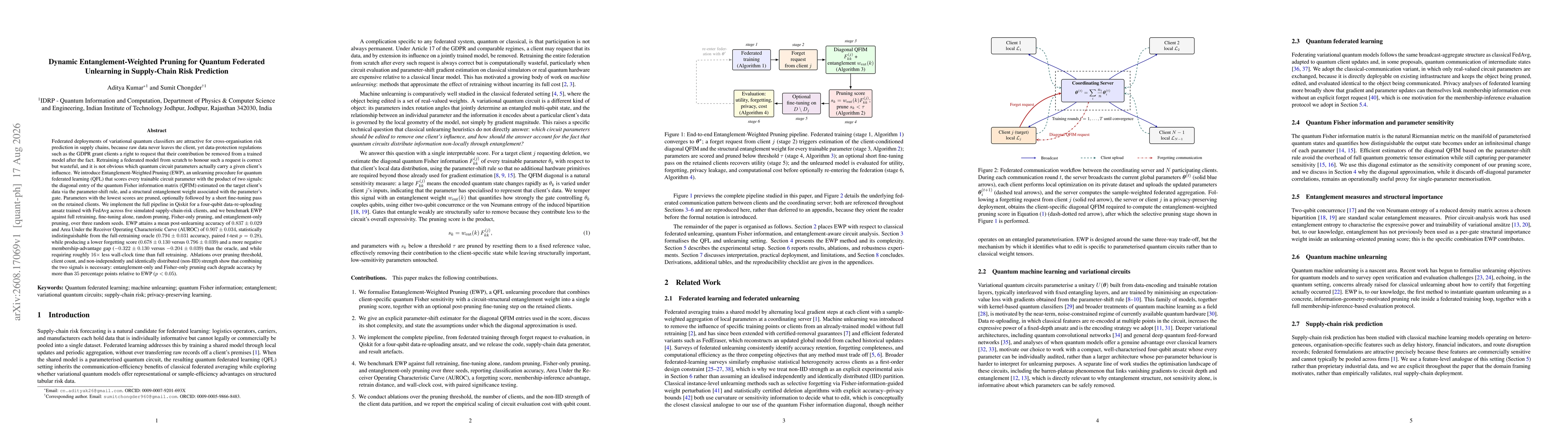 Thumbnail for Dynamic Entanglement-Weighted Pruning for Quantum Federated Unlearning in Supply-Chain Risk Prediction