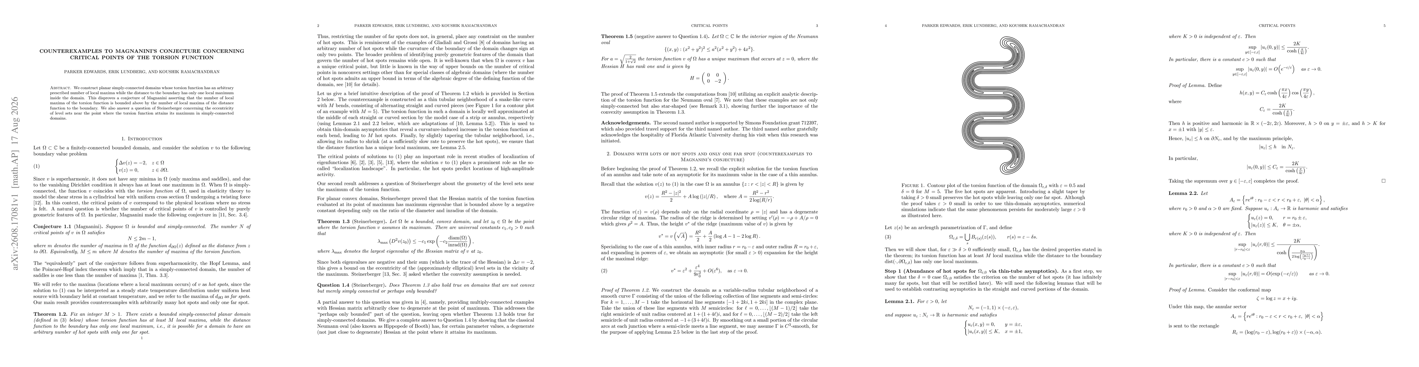 Thumbnail for Counterexamples to Magnanini's conjecture concerning critical points of the torsion function