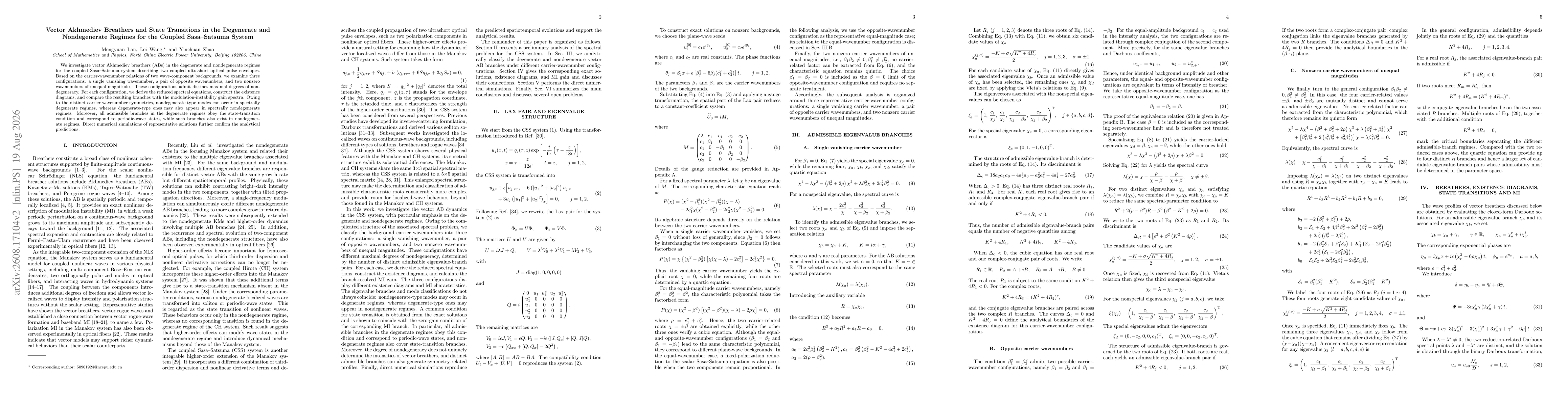 Thumbnail for Vector Akhmediev Breathers and State Transitions in the Degenerate and Nondegenerate Regimes for the Coupled Sasa-Satsuma System